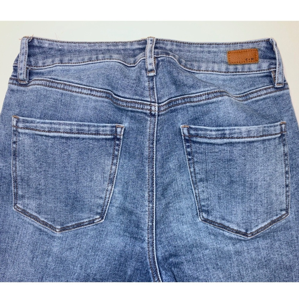 Cleo Wolf High Rise Bootcut Jeans Blue Distressed Cuffed Hem Size 26W 34L - Picture 7 of 9